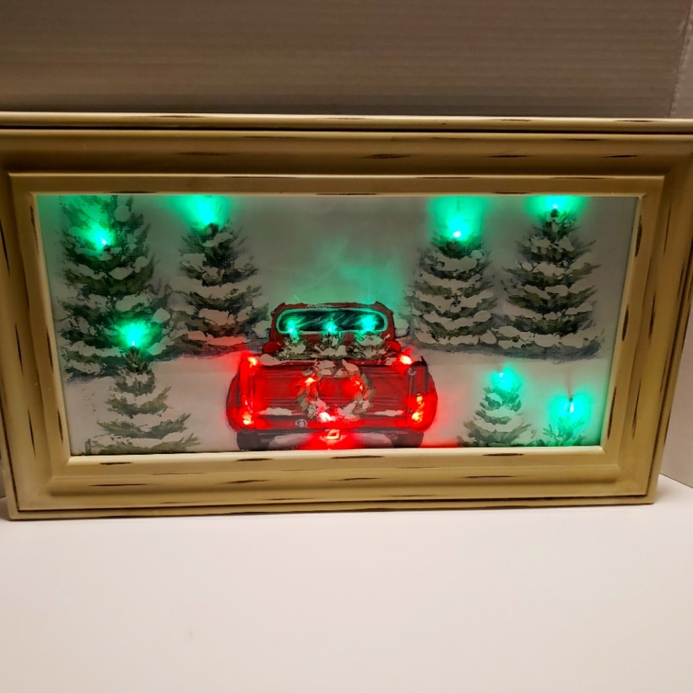 Light up Christmas picture with red truck